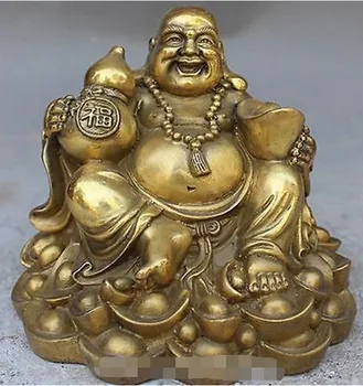 

YM 317 6" China FengShui Wealth YuanBao Bronze Brass happy smile Maitreya Buddha Statue