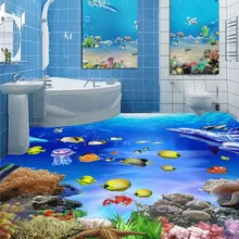 Пользовательские Настенные обои 3D стереоскопические наклейки на пол морской мир ванная комната 3D настенная одежда Нескользящие ПВХ самоклеющиеся напольные обои