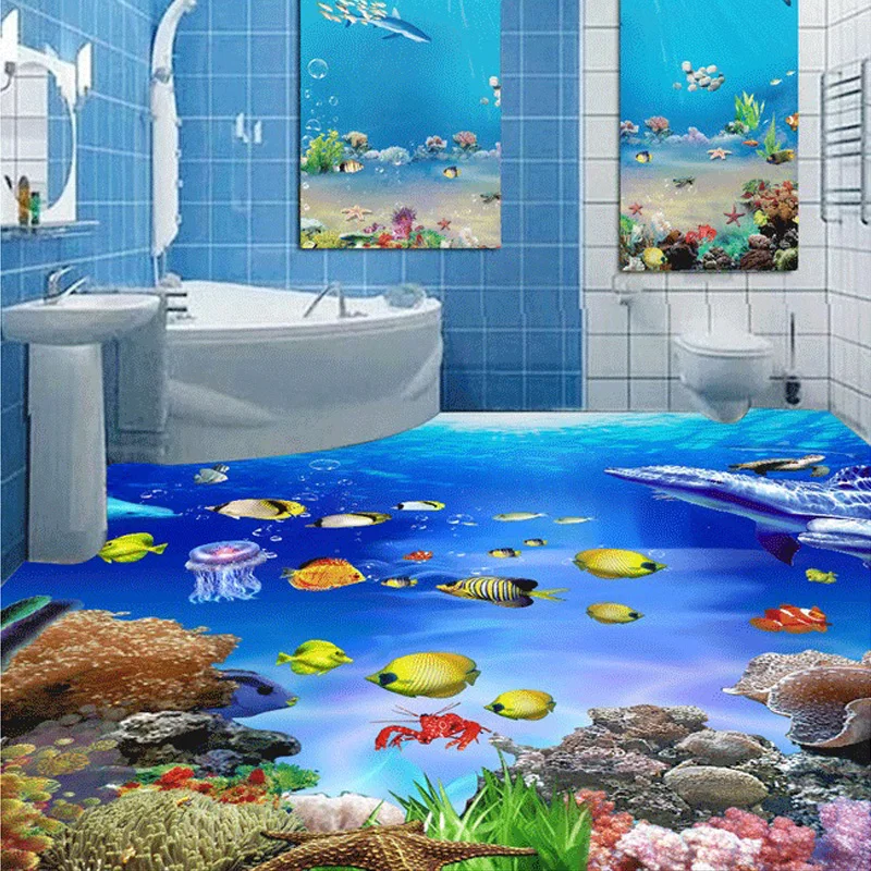 3D стереоскопические Настенные обои наклейки на пол SeaWorld ванная комната