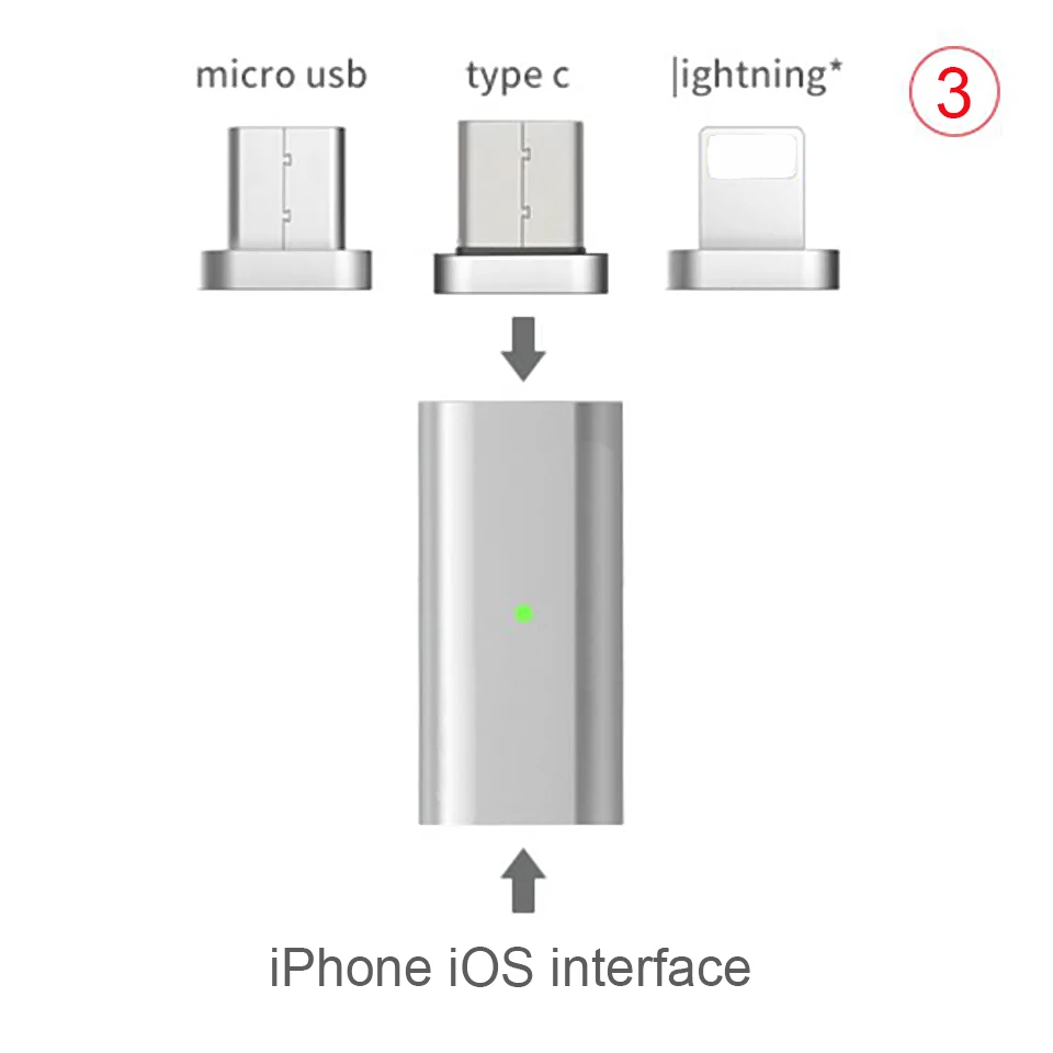3 in1 с магнитным адаптером для Тип usb-C 8-pin микро-преобразователь для iphone Samsung LG Xiaomi HUAWEI зарядки usb адаптер для передачи данных Портативный мини - Цвет: For iPhone iOS