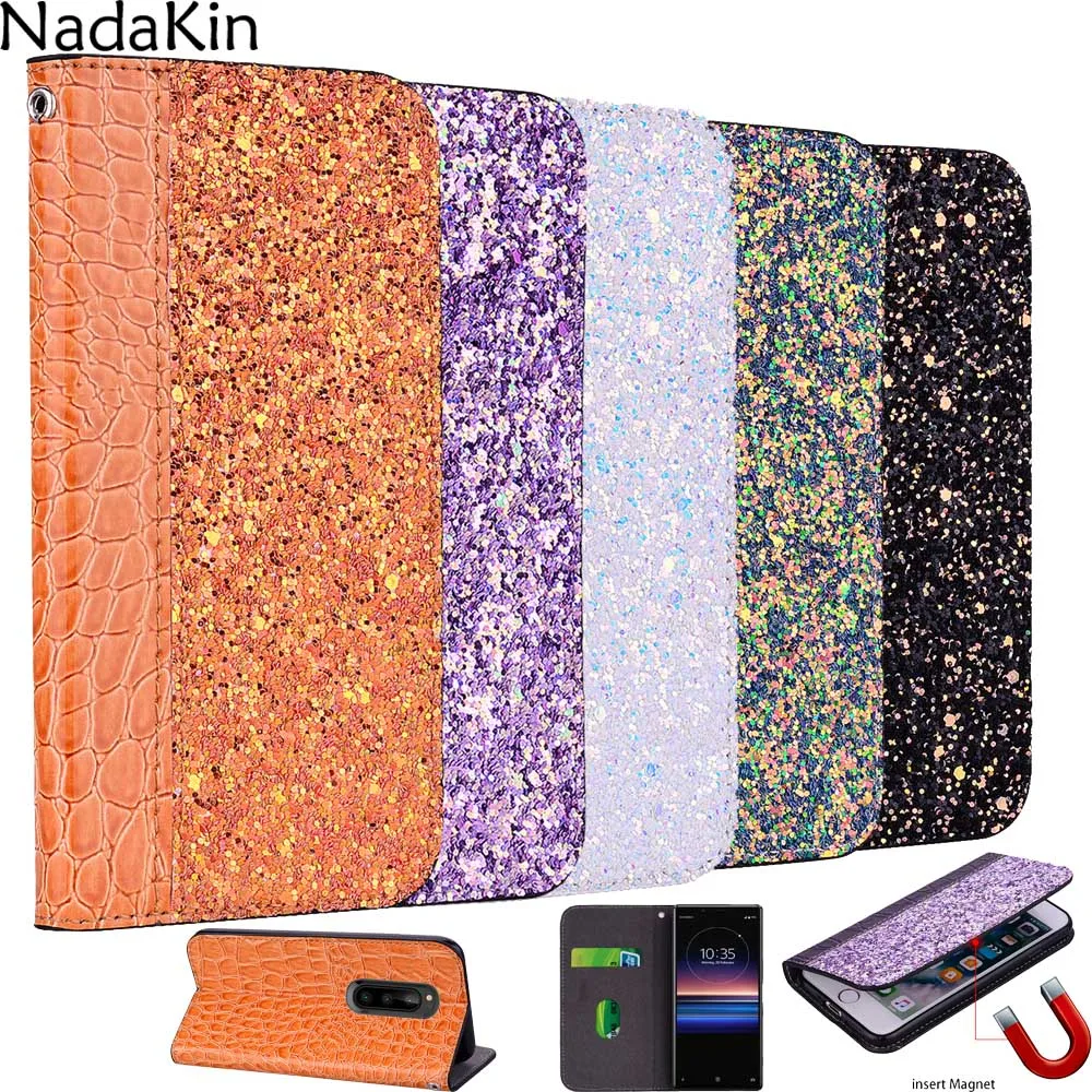 

Glitter Bling Book Phone Case Shell for Sony Xperia 1 With Card Slot Luxury Flip Cover for Sony Xperia L3