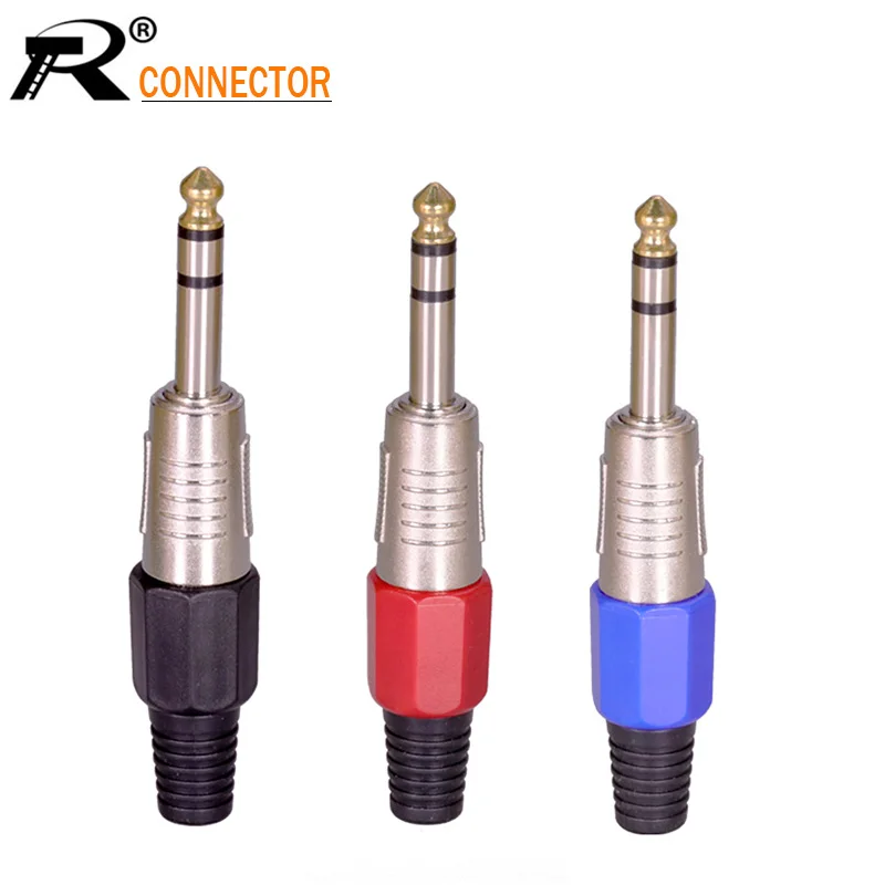 

10pcs/lot 3 Poles 6.35mm Stereo Plug 1/4" Connector Microphone Guitar Plug 3 Pin 3 6.35mm Stereo Wire Connector