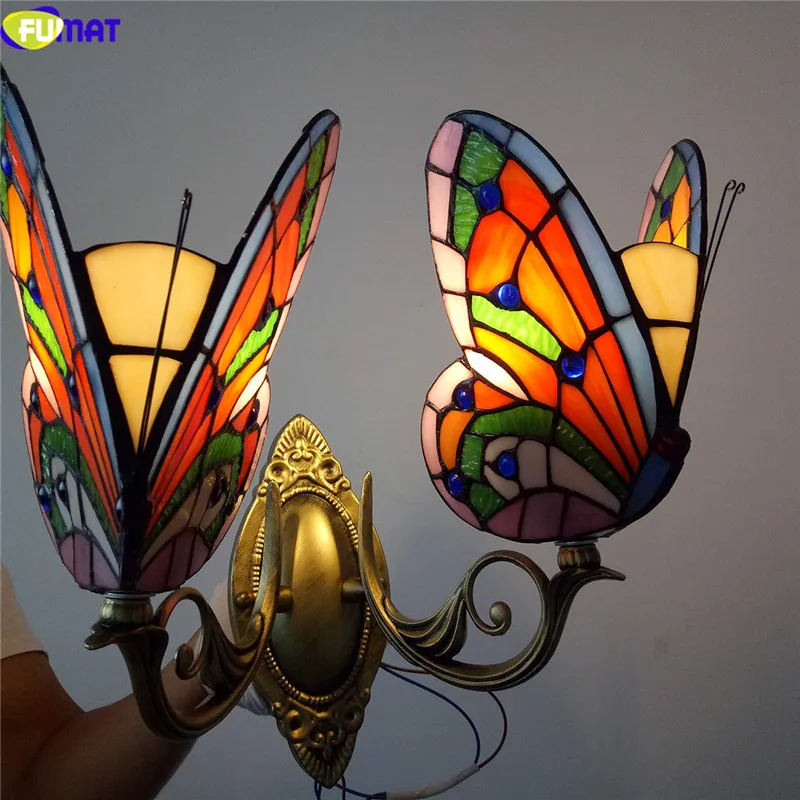 13Butterfly Stained Glass Tiffany Wall Sconce Lighting Fixture