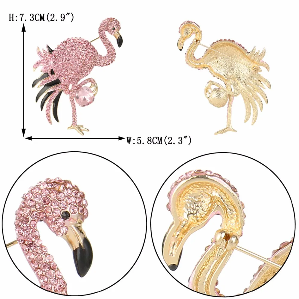 Tuliper розовый Фламинго Птица Животное брошь булавки австрийский кристалл эмаль броши для женщин вечерние ювелирные изделия подарок