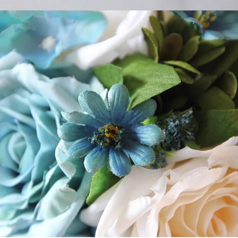 JaneVini искусственный шелк синий цветок свадебные букеты 2019 Романтический белая роза букет кружево ручка невесты Брошь интимные аксессуары