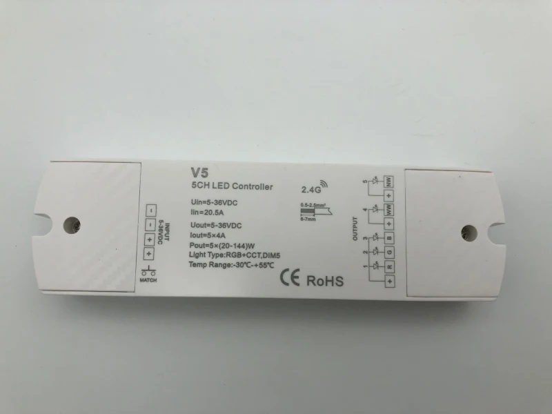 5 канальный 2,4G RGB+ CCT светодиодный RF контроллер DC5-24V с 4 зонами RF пульт дистанционного управления для RGB+ CCT светодиодный светильник V5 V5-M контроллер