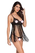 2016 Women Sleepwear Sexy Lingerie Ritzy Affair Fringe Babydoll with Thong LC21919 Lace Female Underwear Set sex products