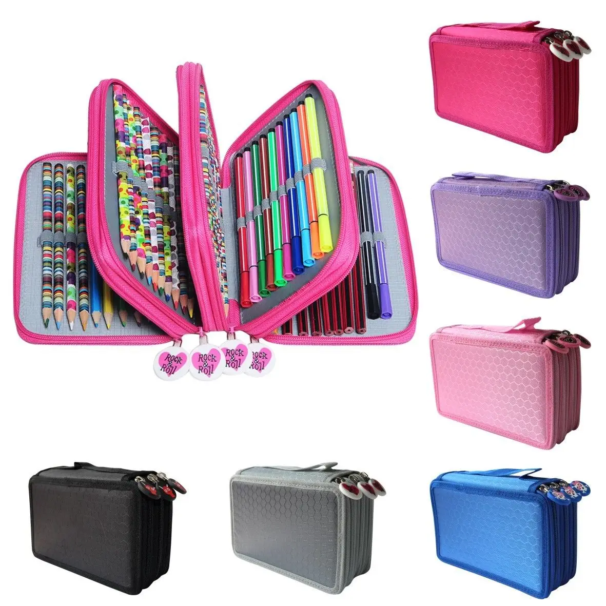 3 Layer Large Capacity Pouch Pencil Bag Case Pen Box Desk Storage