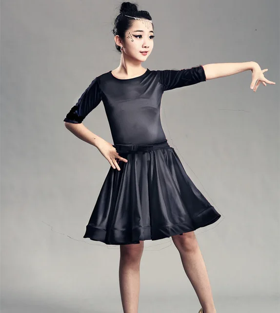 Румба Самба спандекс детская Самба для девочек латинские платья для танцев бальные танцевальные платья ча танго юбка стандартная Сальса - Цвет: black middle