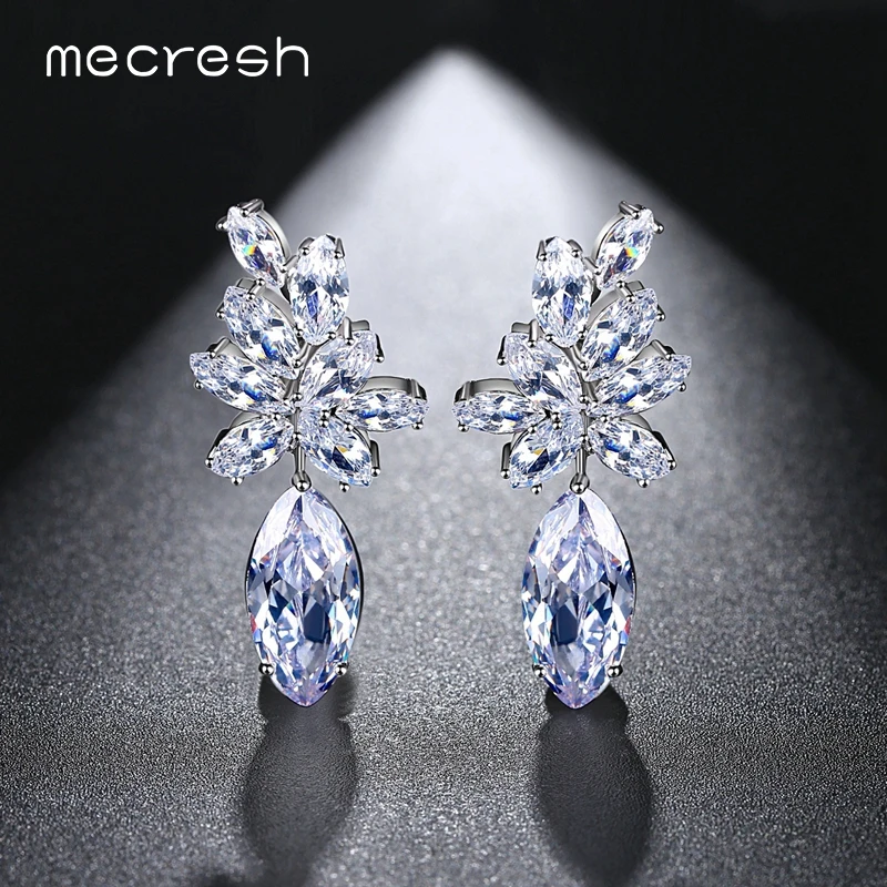 Mecresh Gorgeous Cluster Flower Drop Earrings for Women Statement Clear CZ Bridal Party Wedding Earrings Fashion Jewelry MEH1057