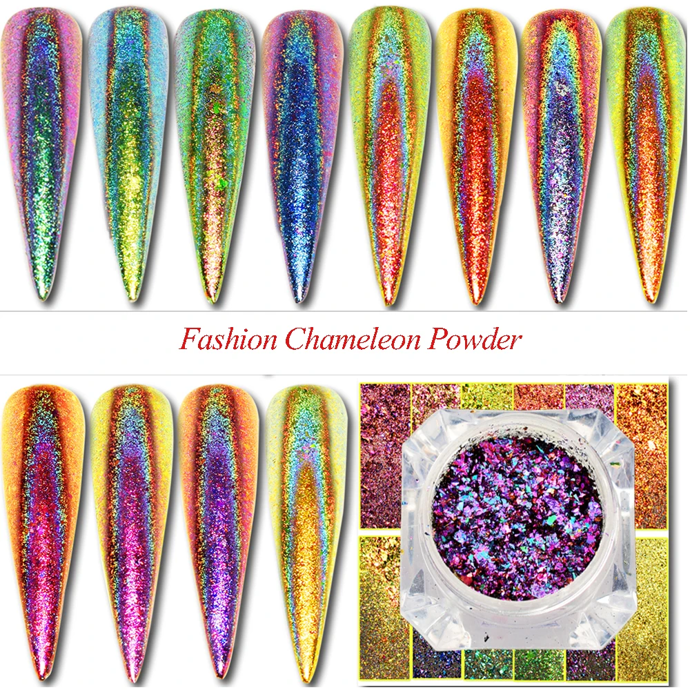 

0.2g Chameleon Fakes Nail Sequins Peacock Starry Chrome Powder Manicure Decorations Nail Glitter Irregular Paillette TRQC01-12