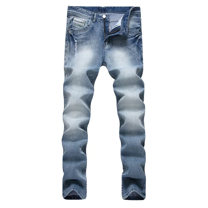 Белые выстиранные итальянские дизайнерские мужские джинсы высокого качества Прямые рваные джинсы для мужчин 80% хлопок 0703