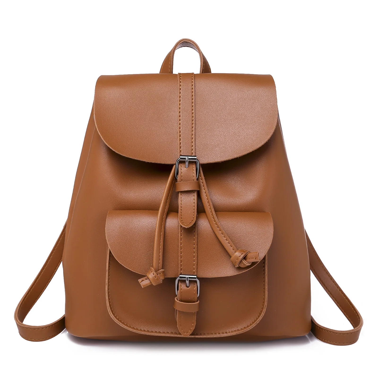 Pocket PU Leather Women Backpack Female Retro Designer Schoolbag for Teenagers Girl's Casual Large Travel Bag Laptop Backpack