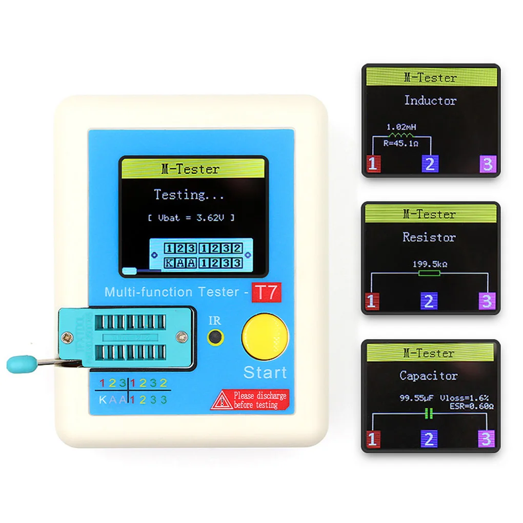 Transistor Tester Diode Triode Capacitance Inductor Meter LCR ESR NPN PNP IR Multifunction Tester LCR-T7