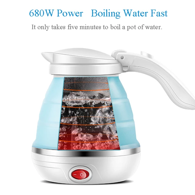 LUCOG Travel Foldable Electric Kettle Food Grade Boil Dry Protection Silicone Collapses Camping Kettle Dual Voltage 110-220V