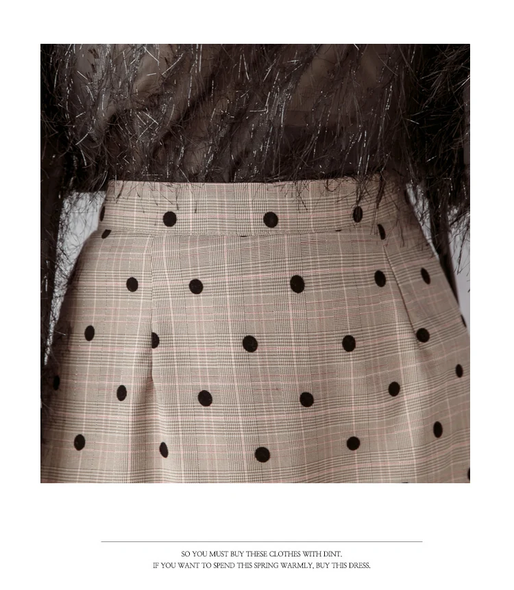 Плиссированная юбка в горошек трапециевидной формы для женщин 2019 Весна Осень Мода Высокая талия клетчатый рыбий хвост юбка