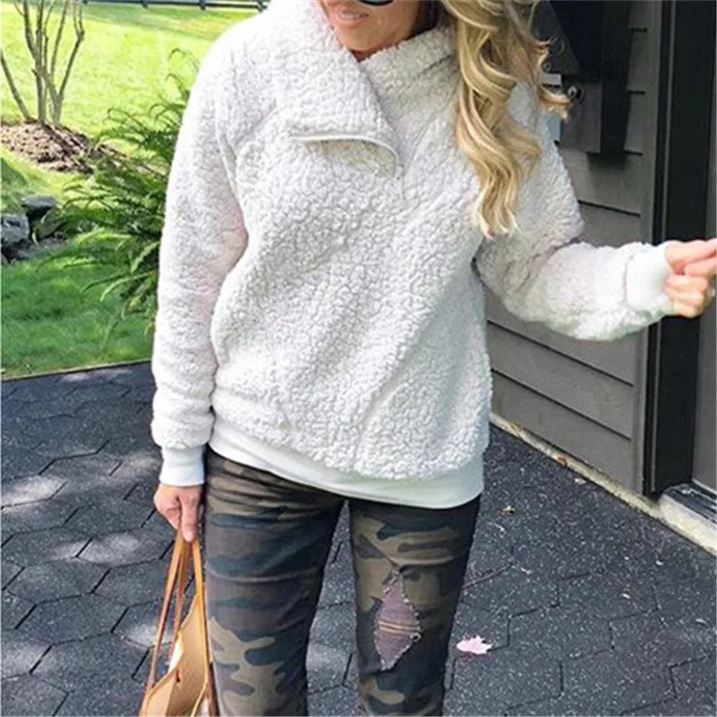Sherpa Sweater Women Winter Turtleneck Pullovers Fluffy Fleece Zipper Collar Tops Female Winter Coat Street Sweaters Sherpa Sweater Women Winter Turtleneck Pullovers Fluffy Fleece Zipper Collar Tops Female Winter Coat Street Sweaters