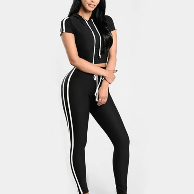 2018 Fashion Women Fitness Set Hooded Tracksuit Suit Workout Clothing jumpsuits 2 piece | Женская одежда