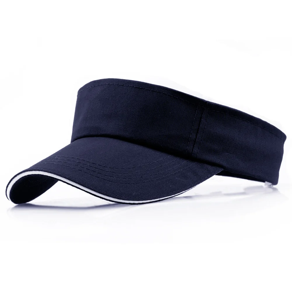 Summer 100% Cotton Visors Hat Women Men's Sandwich Bill Sun Visor Cap Golf Running Sports Black Orange Navy Sky Blue Red 3