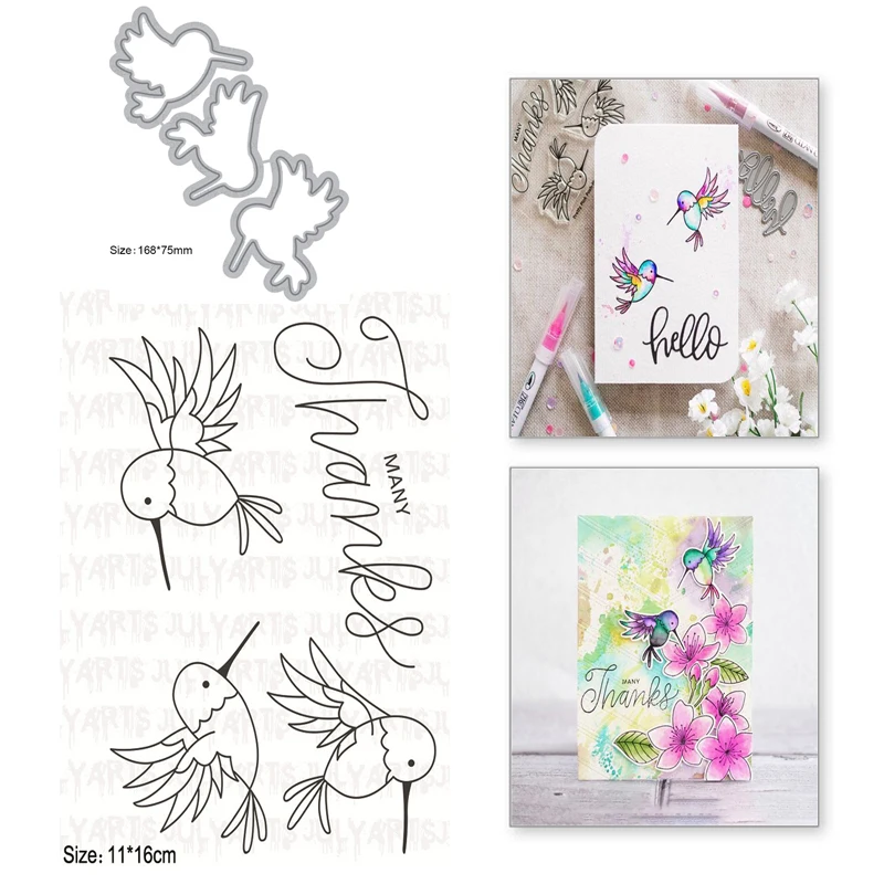 

YaMinSanNiO 3Pcs 11*16cm Bird Alphabet Clear Stamps and Dies for Card Making Scrapbooking Embossing Craft Silicone Transparent