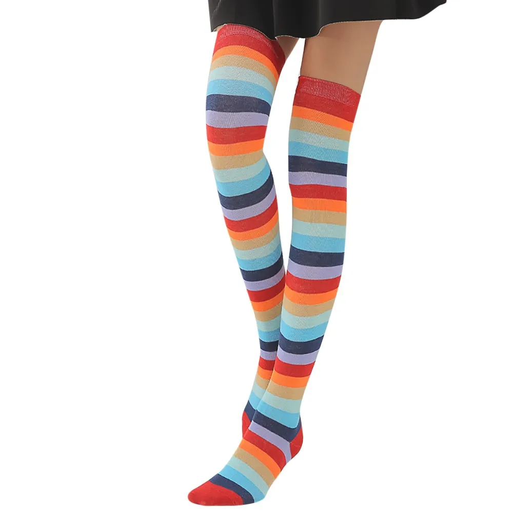 Сексуальные женские полосатые длинные гольфы с принтом нарядные вечерние носки с забавными нарядами Хлопковые гольфы Soxs Chaussette