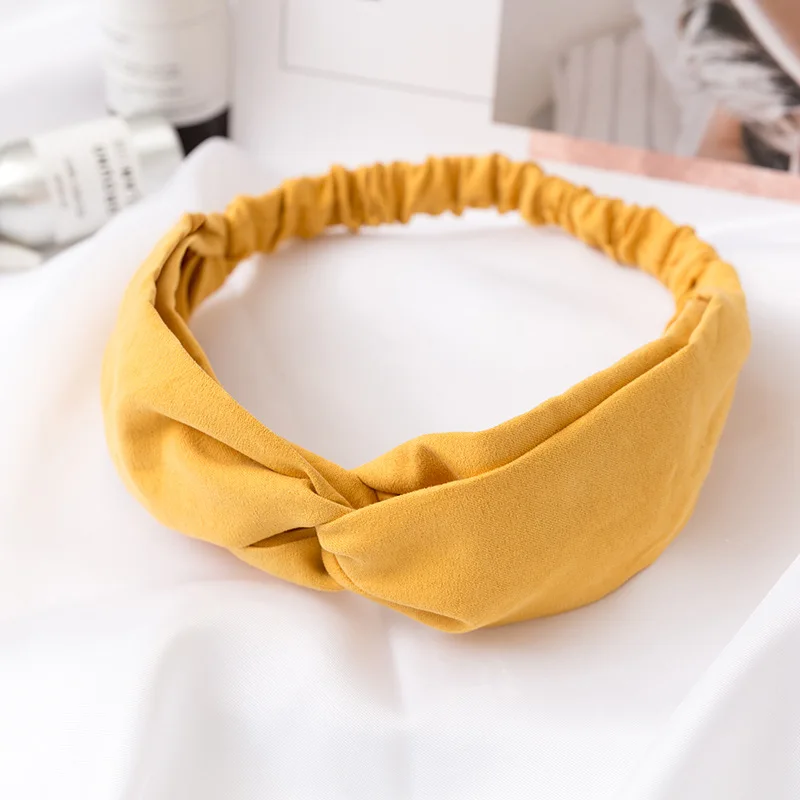 Женская повязка на голову в винтажном стиле с перекрестным узлом, эластичные резинки для волос, мягкие Однотонные резинки для волос для девушек, аксессуары для волос - Цвет: yellow