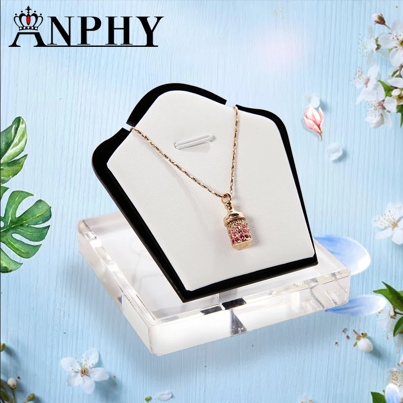 

ANFEI Jewelry Display Necklace Stand With Clear Acrylic And Leather Material Necklace Pendant Display Holder