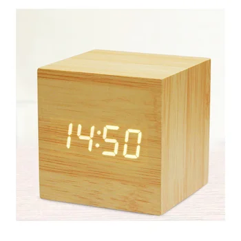 

Sounds Control Wooden Digital LED Clock Multicolor Square Wood Alarm Clocks Thermometer Table Clock Timer Calendar Home Decor