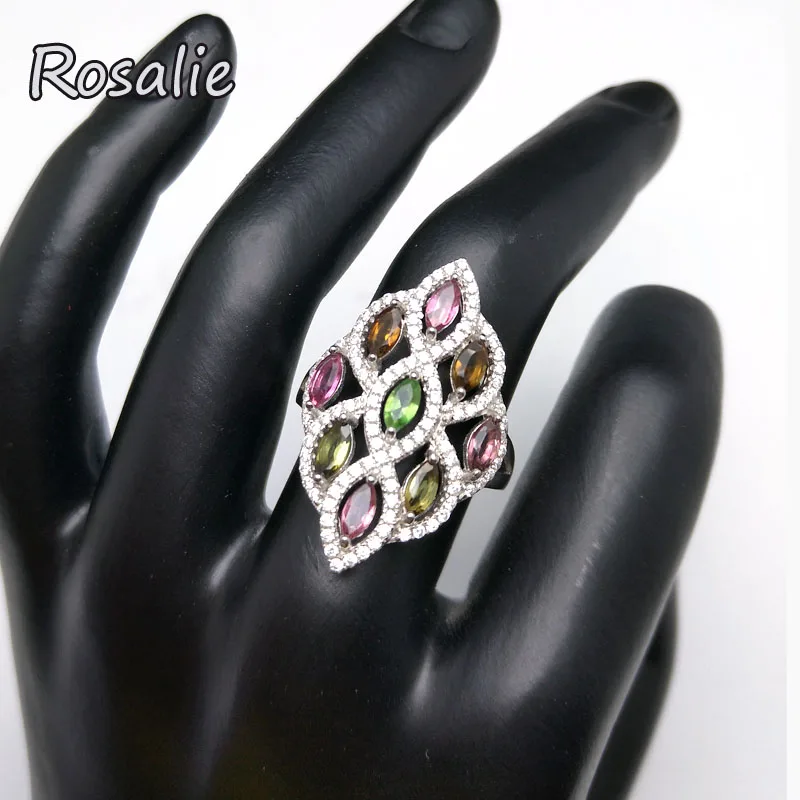 RosalieNatural Colorful tourmaline gemstone Ring 925 sterling silver elegant design new ring for women fine jewelry nice gift Fine Jewelry