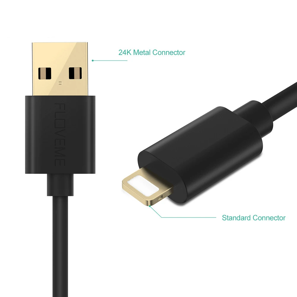 Floveme 10 unids/lote cable USB para iPhone 8 7 0.3 m/1 m/2 m/3 m sincronización 2A cable de carga para Apple iPhone x 10 5S se cargador del teléfono
