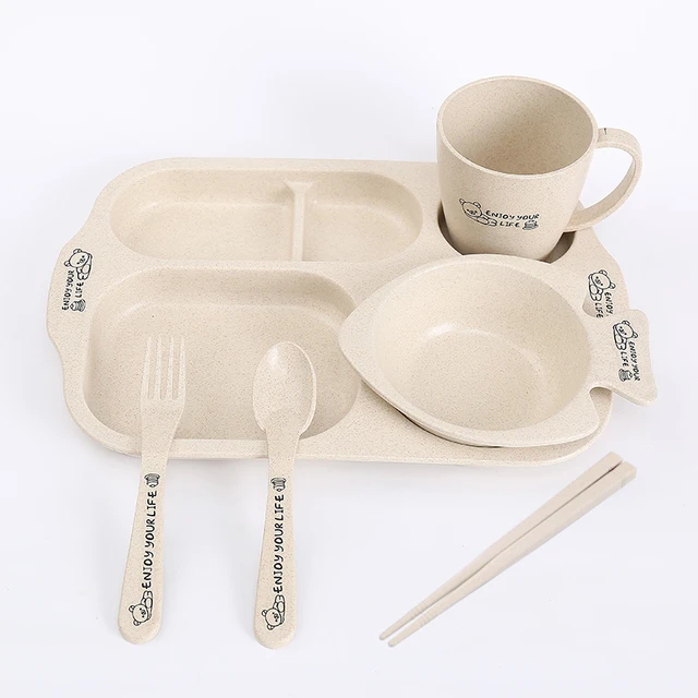 5pcs Set Cute Children Tableware Baby Fiber Cartoon Bowl Cup 5pcs Set Cute Children Tableware Baby Fiber Cartoon Bowl Cup Plate Dishes