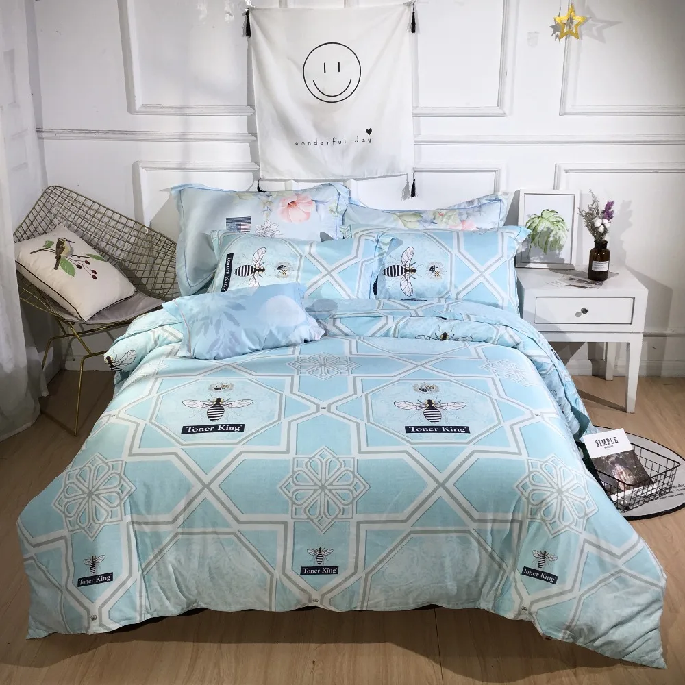 

2019 Blue Fantasy Bedding Set New Style Bed Set Luxury Tencel Bed Sheet Queen Size Duvet Cover Set Bed Linen 3 Styles