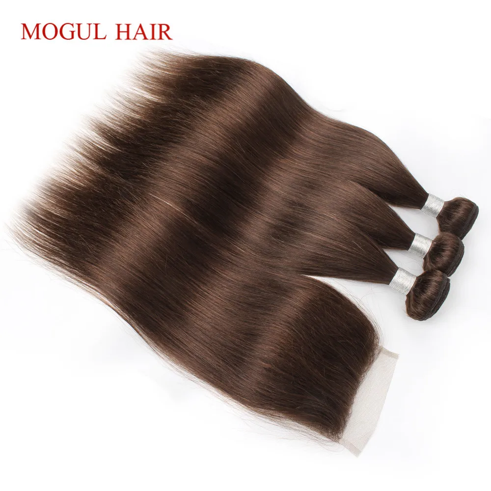 MOGUL волосы 4 цвета шоколад каштановые прямые волосы пучки с закрытием перуанские прямые Реми человеческие волосы расширение 12-24 дюймов