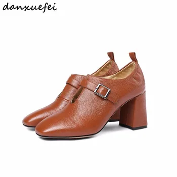 

3 Color Plus Size Women's Thick High Heels Square Toe Metal Buckle Women Pumps OL Style Comfortable Autumn Heeled Shoes Women