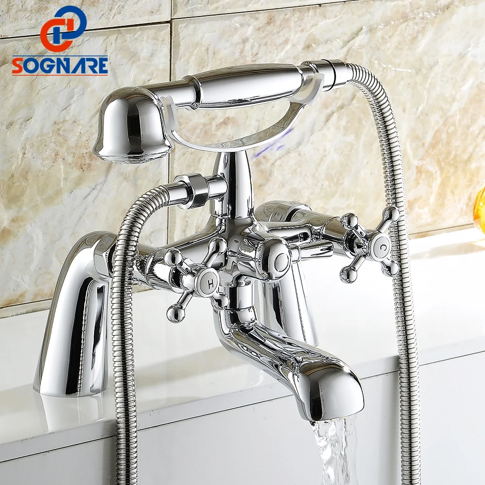 SOGNARE Bathtub Faucet Chrome Brass Shower Set Bathtub Mixer Tap Deck