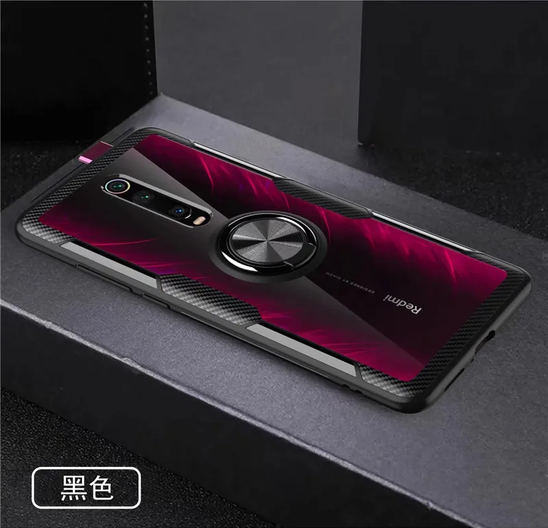 Чехол из закаленного стекла для Red mi K20 pro, прозрачный защитный чехол для Xiaomi mi 9T 9SE 8 Lite mi 9 t, магнитный держатель с кольцом, красный чехол для mi Note 7 - Цвет: black