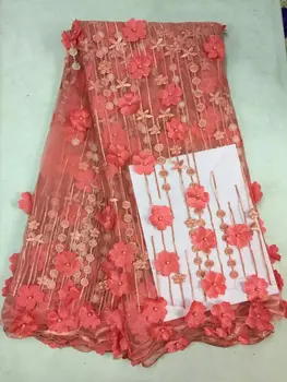 

3d Flower Fabric With Beads 2017 New Design Beaded Lace Fabric With 3d Flower High Quality African Lace Fabric For Party 5yards