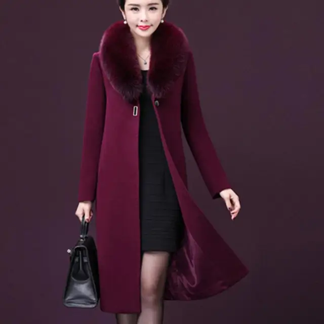 2018 New middle aged women long wool coat winter warm fur collar Winter ...