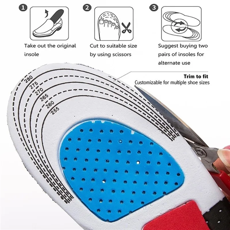 Unisex silicone sport insoles orthotic arch support sport shoe pad running gel insoles insert cushion for walking,running hiking