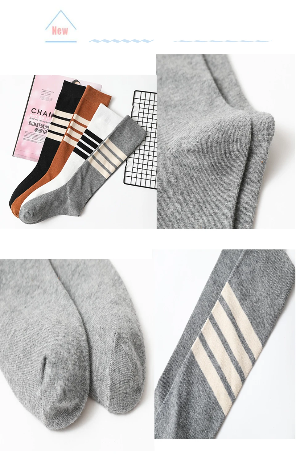 High Quality Sexy Women's Fashion Color Classic Striped Knee-Length Stockings Cotton Female New Ladies Cute Campus Student Style (13)