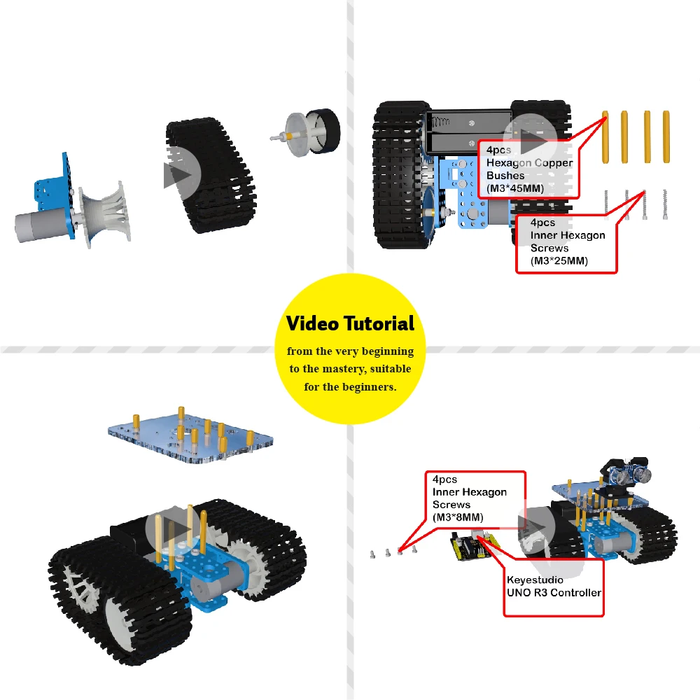 Keyestudio DIY Mini Tank Smart Robot car kit for Arduino Robot Education Programming+manual+PDF(onl - 32660935029