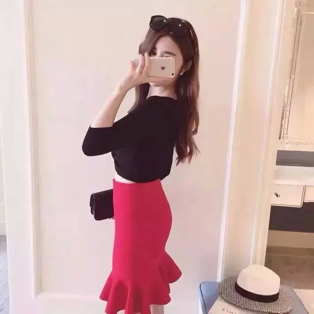 yellow 2020 new fashion sexy women's knee length high waist rayon hl fishtail mermaid bandage skirt skorts for women