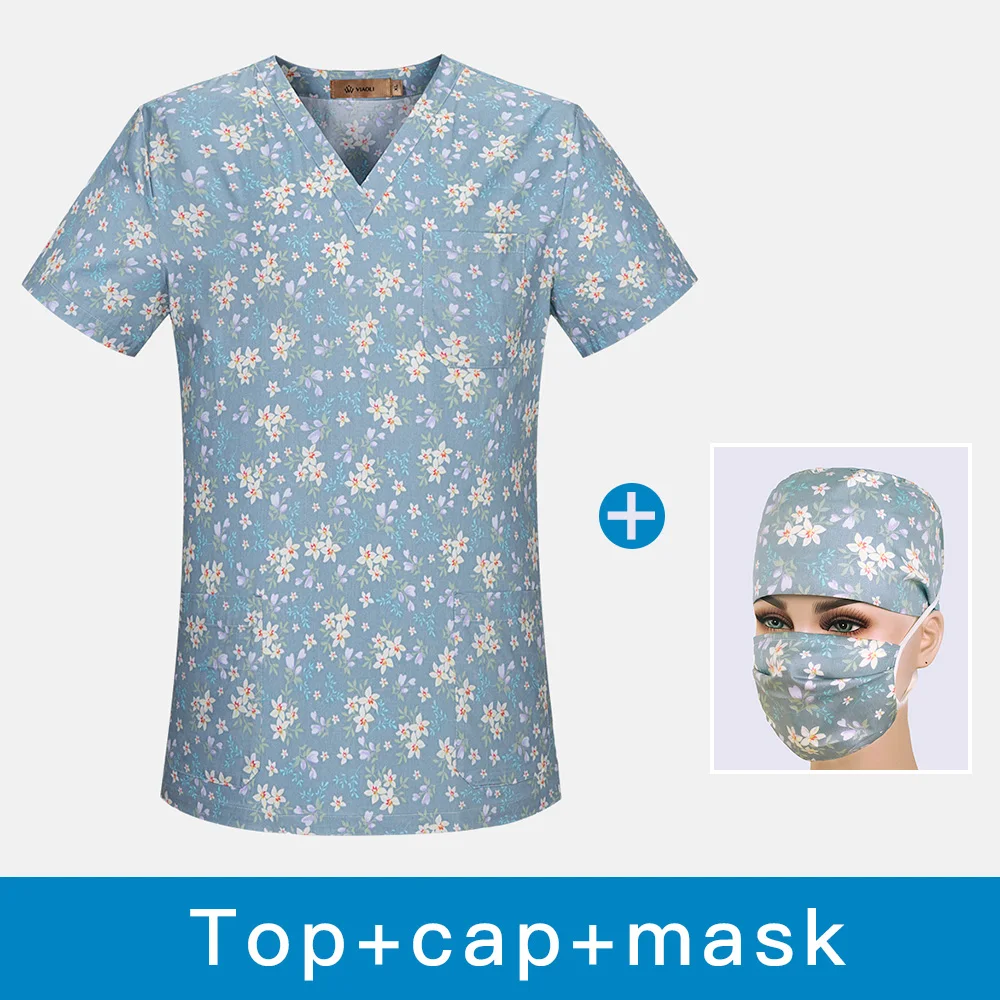 Unisex High Quality Pharmacy Doctor Nurse Uniform Hospital Medical Beauty Surgical Tops Medical Uniform lab coat hospital gown - Цвет: top cap mask