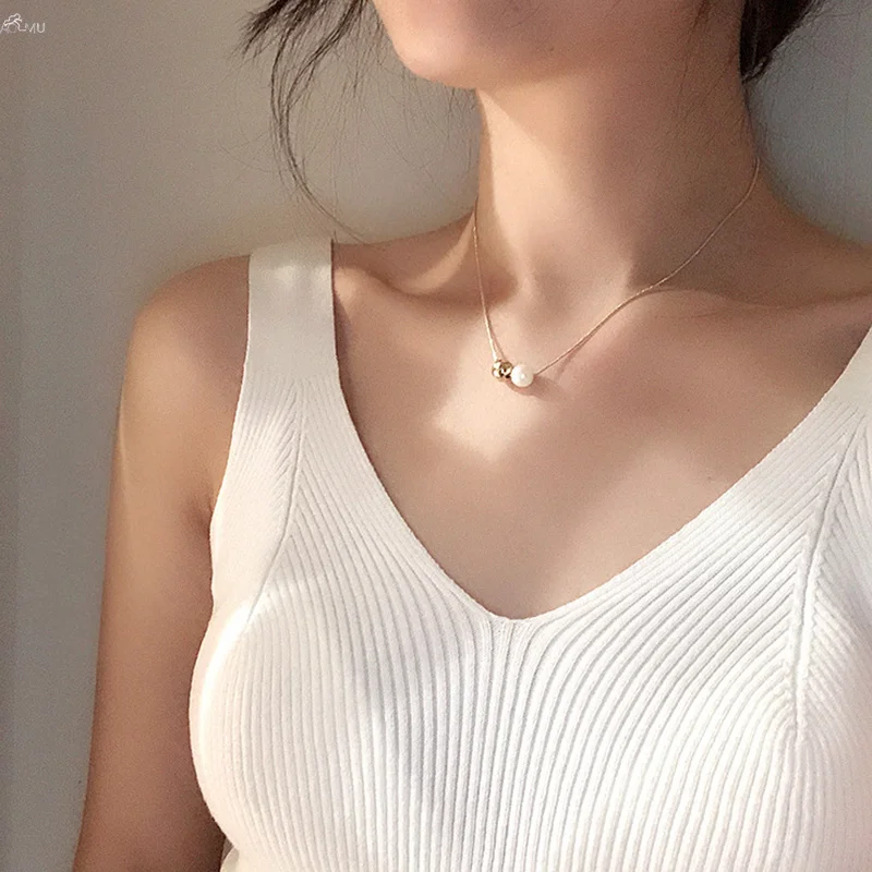 

AOMU Fashion Baroque Imitation Pearls Metal Beads Pendant Necklace Clavicle Chain For Women Necklace Vintage Jewelry