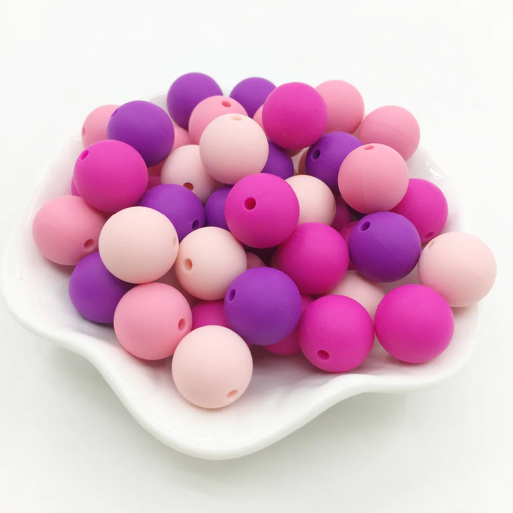 

15MM Silicone Beads Teether Bright Girl Color 100PC Round Silicone Beads 15mm BPA Free Set Silicone Teething Beads Teether
