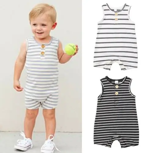 Newborn Kid Baby Boy Girl Striped Clothes Sleeveless Striped Romper Coming Home Outfit