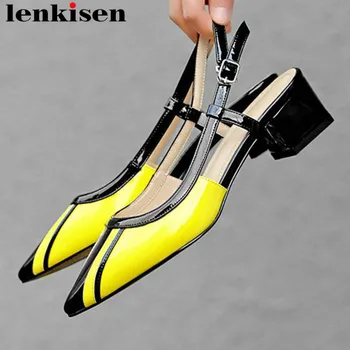 

Lenkisen vintage mixed colors chunky heels slip on young girls pointed toe slingback women sandals plus size dating shoes L31