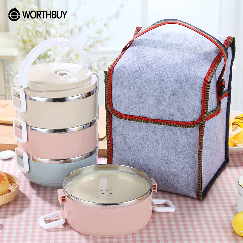 WORTHBUY Portable Macaroon Japanese Bento Box Leak-Proof Stainless Steel Thermal Lunch Boxs Kids Picnic Container For Food(China (Mainland))