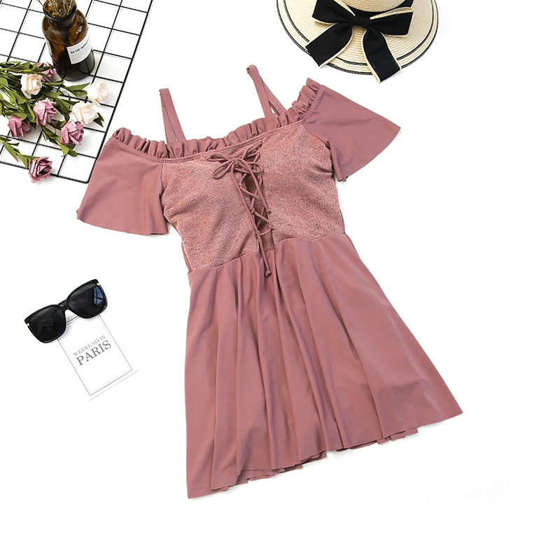 plus size off the shoulder swimdress