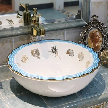 

Handmade Ceramic Art Basin Sinks Counter Top Wash Basin Bathroom Vessel Sinks bathroom round washing basin